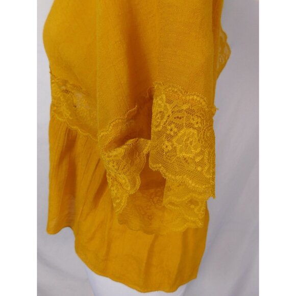 American Threads Mustard Lace Blouse L Boho Cottagecore Witch - Picture 4 of 11